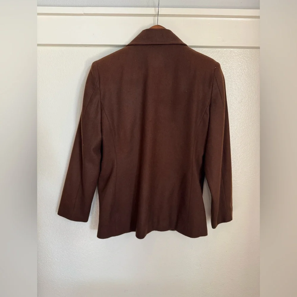 Sag Harbor Petite 100% Pure New Wool Zip-Up Jacket Brown 4 Vintage Minimalist